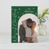 Green Arch Modern Script 2 Photo Merry Christmas Feestdagenkaart (Staand voorkant)
