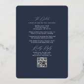 Green Arch Navy RSVP QR Code Bruiloft Roos Goud Folie Uitnodiging (Achterkant)