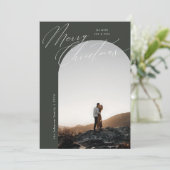 Green Arch Photo Clean Script Typografie Kerstmis Feestdagenkaart (Staand voorkant)