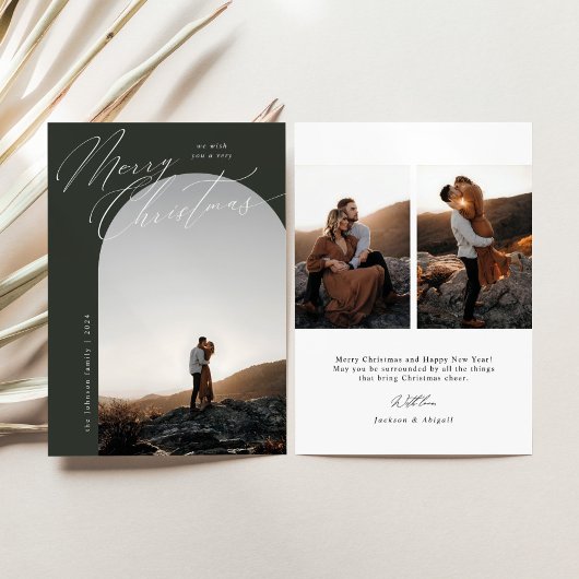 Green Arch Photo Clean Script Typografie Kerstmis Feestdagenkaart