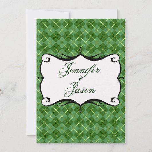 Green Argyle Diamond Pattern Wedding Invitting Kaart (Voorkant)