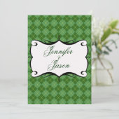 Green Argyle Diamond Pattern Wedding Invitting Kaart (Staand voorkant)