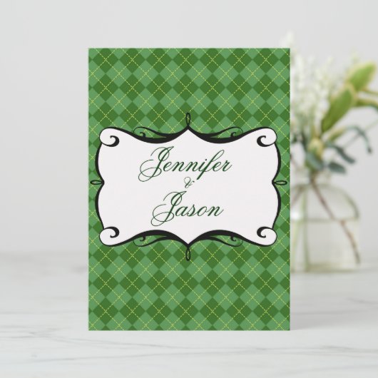 Green Argyle Diamond Pattern Wedding Invitting Kaart (Staand voorkant)