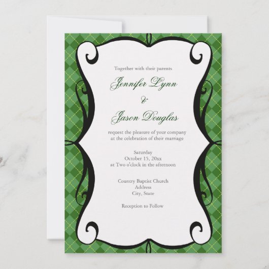 Green Argyle Diamond Pattern Wedding Invitting Kaart (Achterkant)