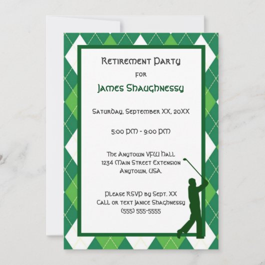 Green Argyle en Golf Party Kaart (Voorkant)