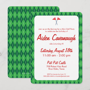 Green Argyle Mini Golf Kids Birthday Uitnodigingen