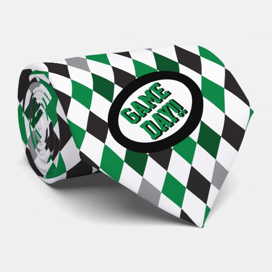 Green Argyle Pattern Game Day Stropdas (Opgerold)