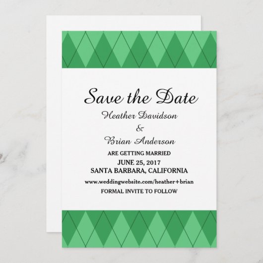 Green Argyle sparen de Datum uitnodigen Kaart (Voorkant / Achterkant)