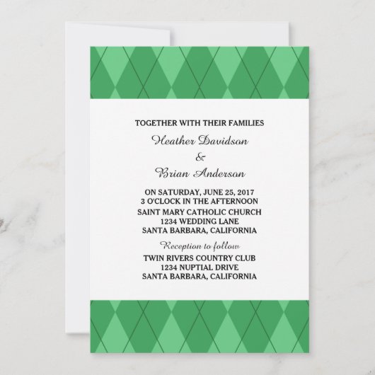Green Argyle Wedding Invite Kaart (Voorkant)