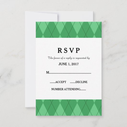 Green Argyle Wedding Response Kaart (Voorkant)