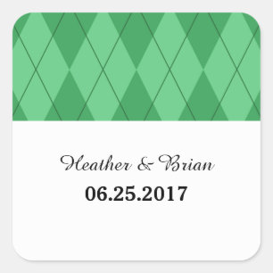 Green Argyle Wedding Stickers