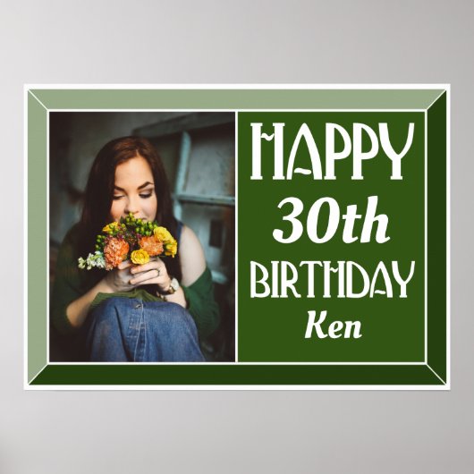 Green Art Deco 30th Birthday Foto Poster (Voorkant)