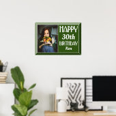 Green Art Deco 30th Birthday Foto Poster (Thuiskantoor)