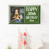 Green Art Deco 30th Photo Birthday Spandoek (Insitu)