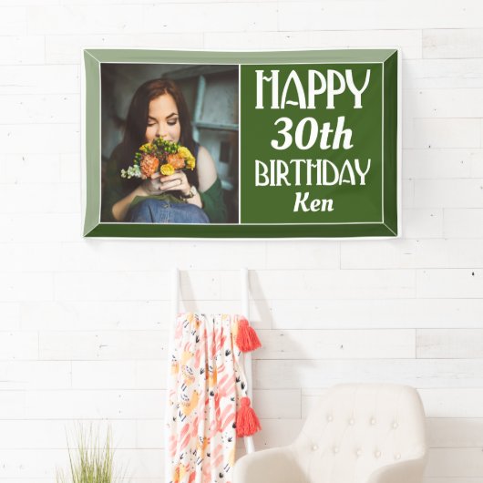 Green Art Deco 30th Photo Birthday Spandoek (Insitu)