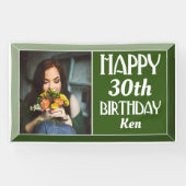 Green Art Deco 30th Photo Birthday Spandoek (Horizontaal)