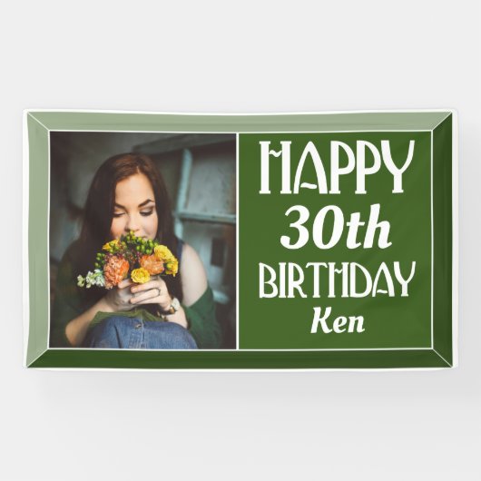 Green Art Deco 30th Photo Birthday Spandoek (Horizontaal)