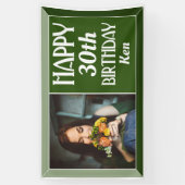 Green Art Deco 30th Photo Birthday Spandoek (Verticaal)