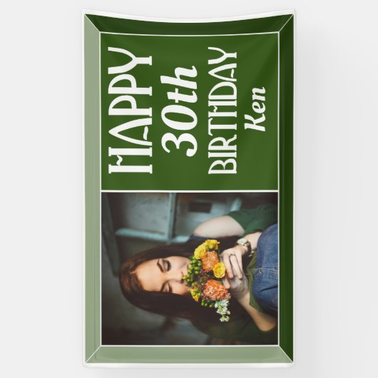 Green Art Deco 30th Photo Birthday Spandoek (Verticaal)