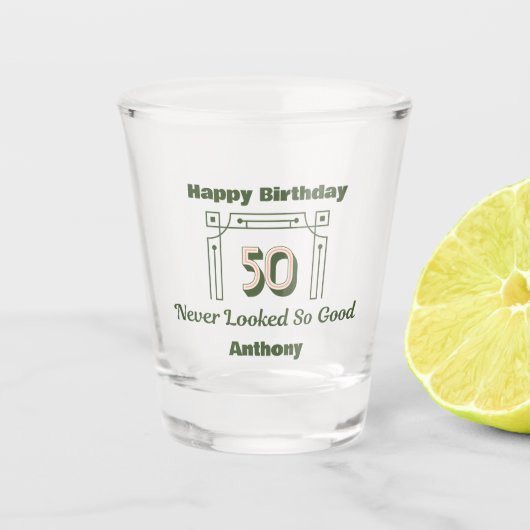 Green Art Deco 50th Birthday Shot Glas (Voorkant)