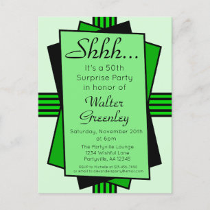 Green Art Deco 50th Surprise Party Birthday Uitnodiging Briefkaart