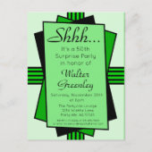 Green Art Deco 50th Surprise Party Birthday Uitnodiging Briefkaart (Voorkant)