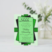 Green Art Deco 50th Surprise Party Birthday Uitnodiging Briefkaart (Staand voorkant)