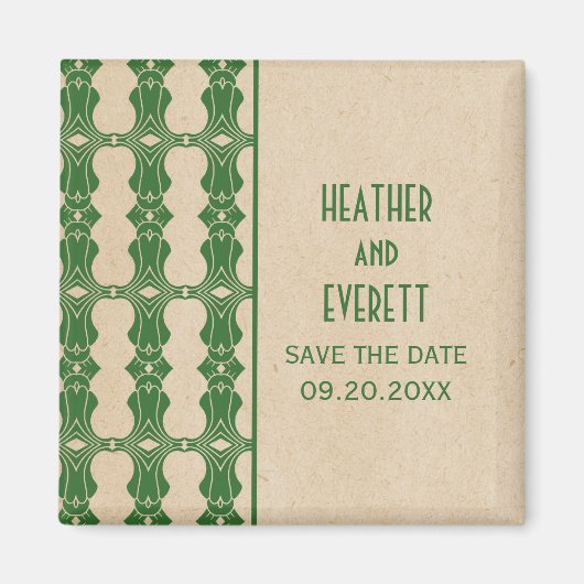 Green Art Deco Border Save the Date Magnet (Voorkant)