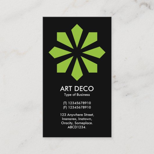 Green Art Deco Flower Star - zwart Visitekaartje (Voorkant)