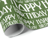 Green Art Deco Happy Birthday Cadeaupapier (Rol Hoek)