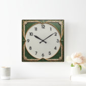 Green Art Deco Vierkante Klok (Huis)