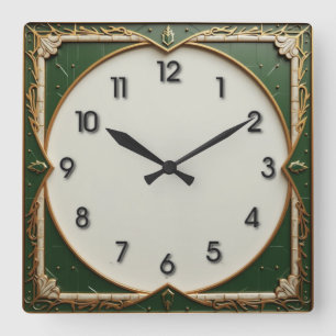Green Art Deco Vierkante Klok