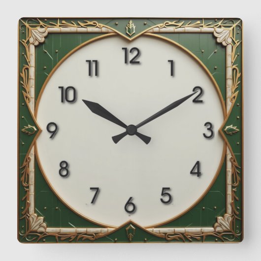 Green Art Deco Vierkante Klok (Voorkant)