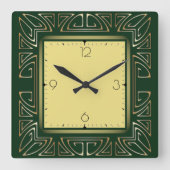 Green art deco vierkante klok (Voorkant)