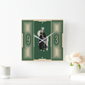 Green Art Deco Vierkante Klok (Huis)