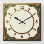 Green Art Deco Vierkante Klok (Voorkant)