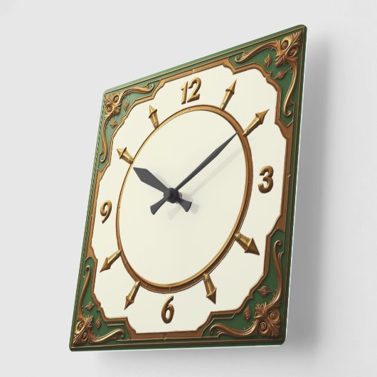 Green Art Deco Vierkante Klok (Hoek)