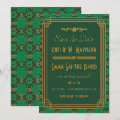 Green Art Deco Wedding Save the Date Kaart (Voorkant / Achterkant)