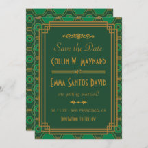 Green Art Deco Wedding Save the Date