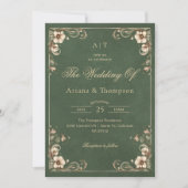 Green Art Nouveau Vintage Floral Wedding Kaart (Voorkant)