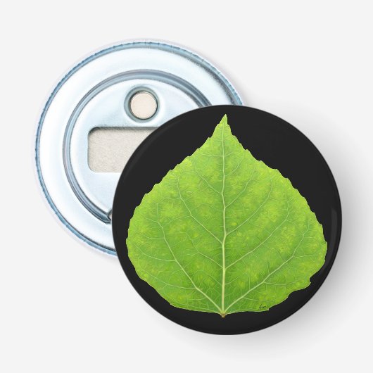 Green Aspen Leaf #11 Button Flesopener (Voorkant)