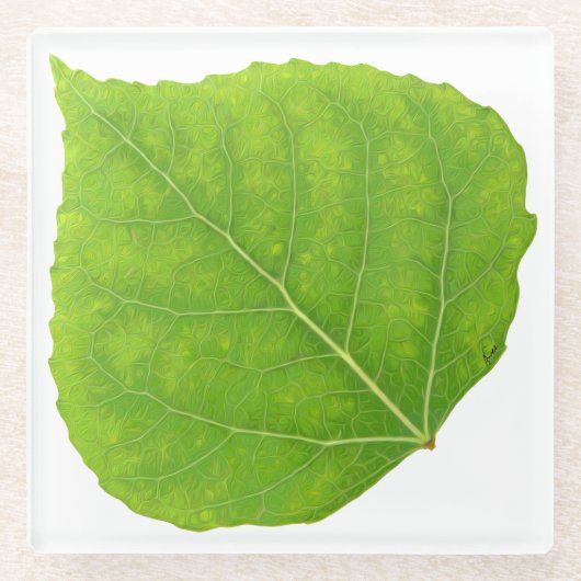 Green Aspen Leaf #11 Glazen Onderzetter (Voorkant)