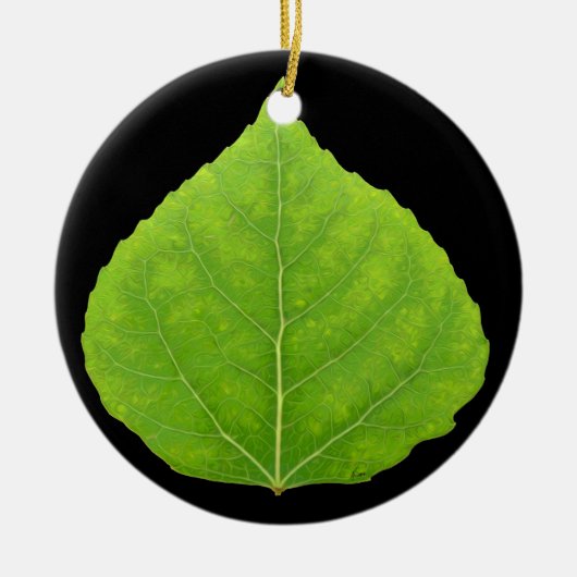 Green Aspen Leaf #11 Keramisch Ornament (Voorkant)