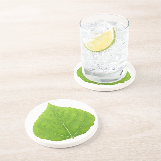 Green Aspen Leaf #11 Zandsteen Onderzetter (Zijkant)