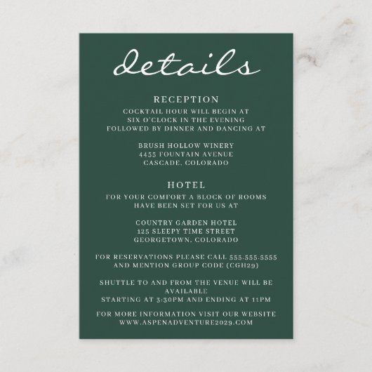 Green Aspen Tree Wedding Informatiekaartje (Voorkant)