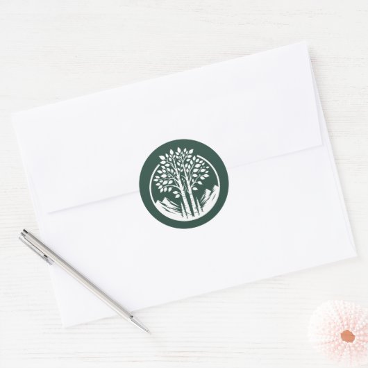 Green Aspen Tree Wedding Ronde Sticker (Envelop)