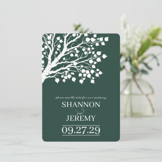 Green Aspen Tree Wedding Save The Date (Staand voorkant)
