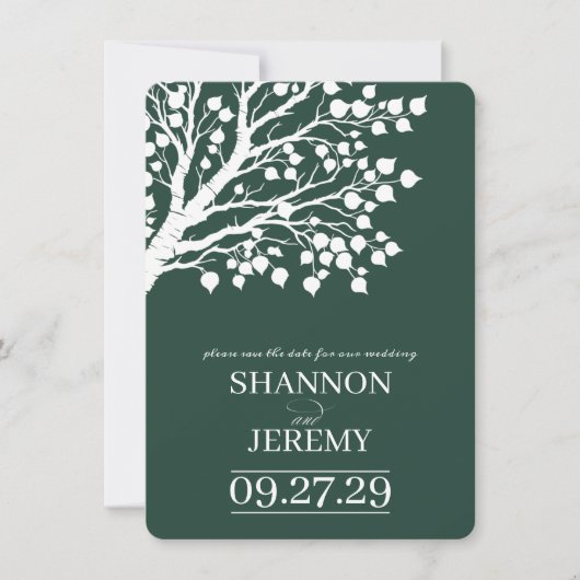 Green Aspen Tree Wedding Save The Date (Voorkant)