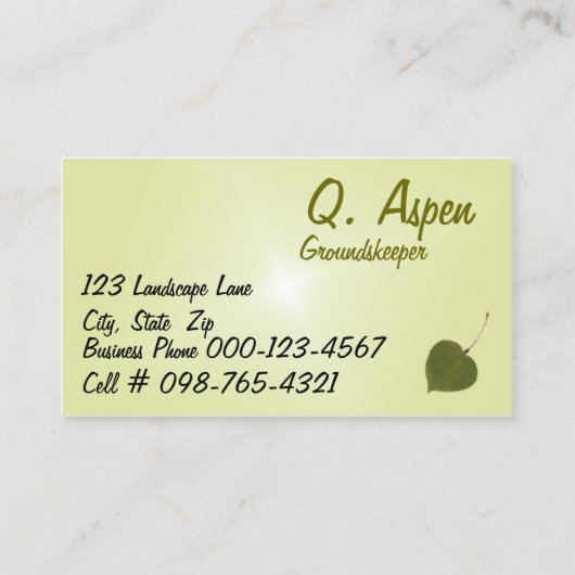 Green Aspen verlaat gazon zorg diensten Visitekaartje (Achterkant)