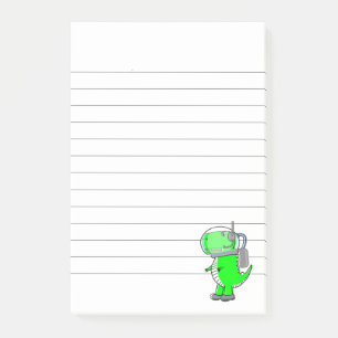 Green Astronaut Dinosaur Drawing Lined Post-it® Notes